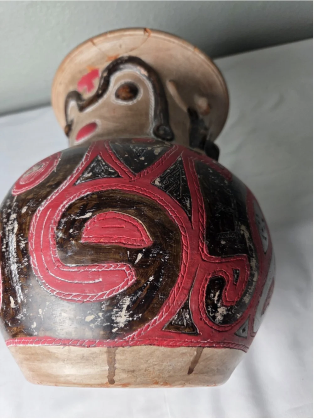 Marajoara Style Anthropomorphic Ceramic Vase Brazilian Amazon Folk Art Hand